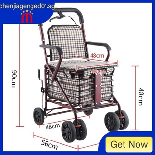 【In stock】Foldable Shopping Cart Elderly Scooter Four-Wheel Elderly Vegetable Basket Trolley Portable Shopping Trailer