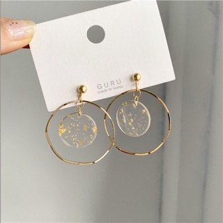 ［Ms.Three］Korean retro temperament fashion gold geometric wave ring earrings female gold foil earrings