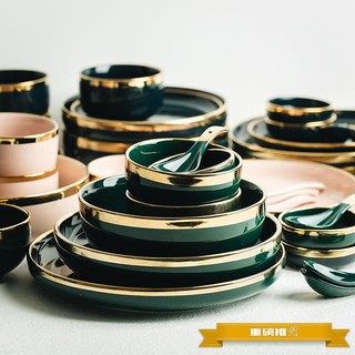 Light luxury emerald Phnom Penh dishes set home net red ceramic dishes plates dinner bowl western food chopsticks tableware