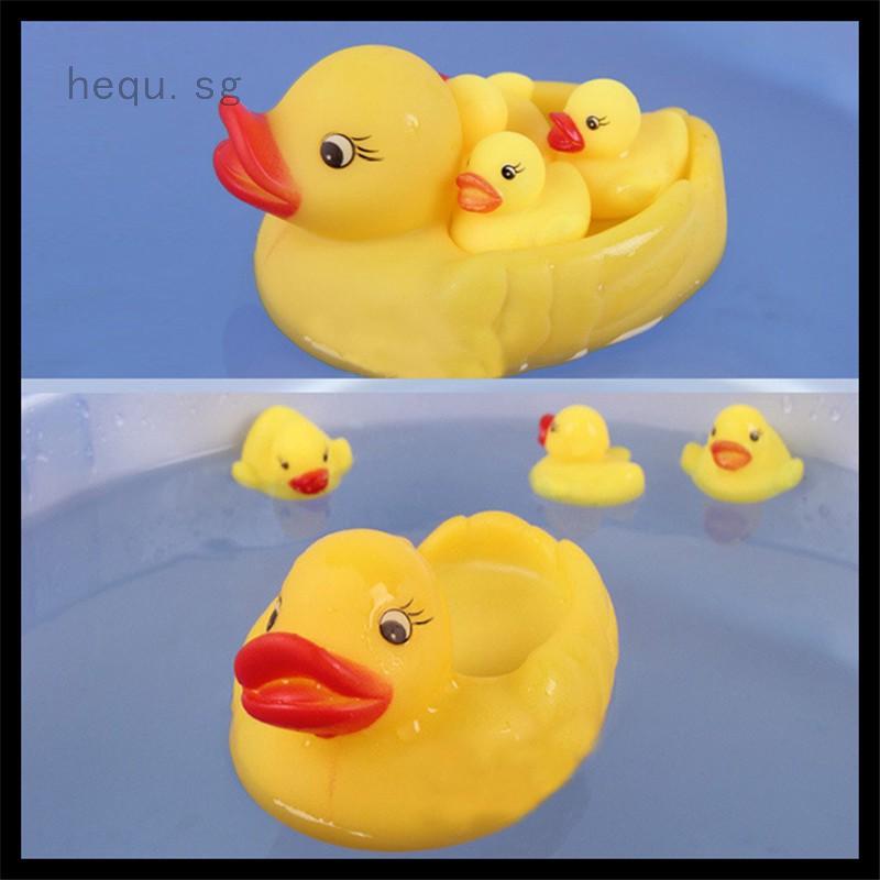 4PCS Baby Bathing Toys Water Floating Squeaky Rubber Ducks
