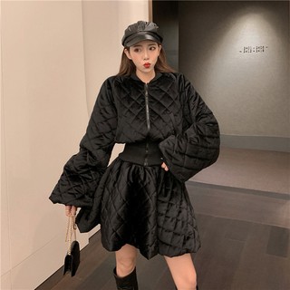 Winter women's new net red was thin and velvet thick warm cotton coat with quilted half skirt two-pi