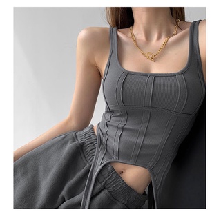 Fishbone Thin Corset Thread Vest Irregular Bottomed Shirt Square Neck Sleeveless Women's Top