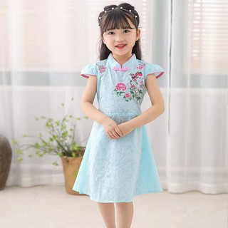 2021 New Girls Clothing Cute Girl Plum Print Cheongsam Kids Clothing (1)