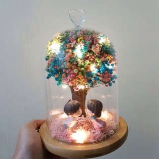 Rainbow Baby's Breath Tree LED Bell Jar