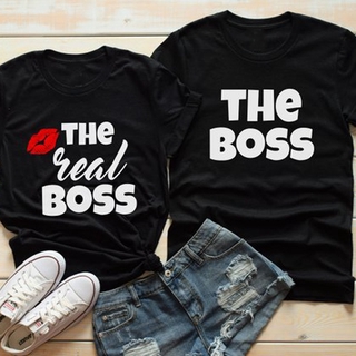Couple Tshirt The Boss The Real Boss Funny Print Unisex Tee