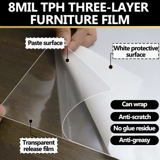 8mil TPH Transparent Furniture Protector Film Kitchen Dining Table Wood Furniture Cover Clear Plastic Tablecloth Cover Mat Wipeable Easy to Clean Wooden Desk Protective Film Vinyl Coffee Side Tabletop Protection