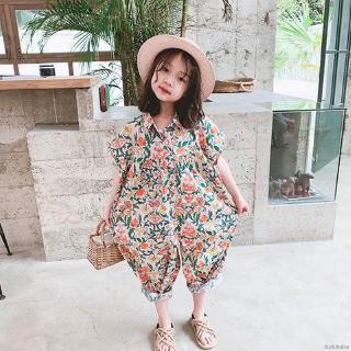 【dudubaba】Girls Jumpsuit,Summer New Girls Floral Short Sleeve Jumpsuits,Cotton Casual Bodysuit,Fit For 1-7 Years Old