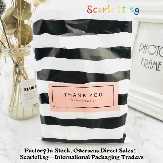 100pcs/pack Pink Black "Thank You" 15x20cm Black White Stripes Plastic Handles Bag Plastic Boutique Jewelry Gift Bags With Handle