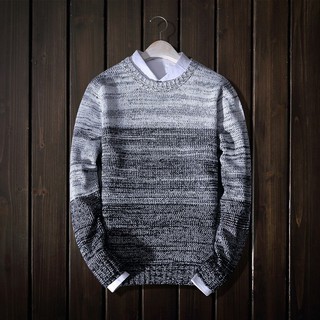 Men Sweater Gradient Color Matching Round Neck Long-Sleeved Sweater Top Blouse