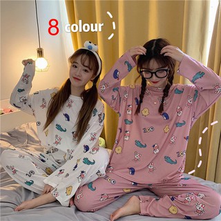 Sleepwear Women's Spring And Autumn Long Sleeve Cotton Flax Korean-Style Student Autumn Cute Two-Piece Set Home Wear