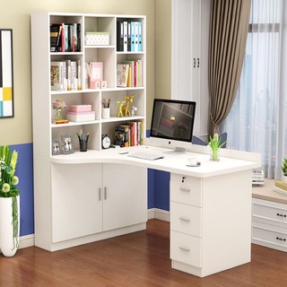 ✓Simple solid wood corner desk bookcase combination desktop computer desk home bedroom student study Table and bookcase
