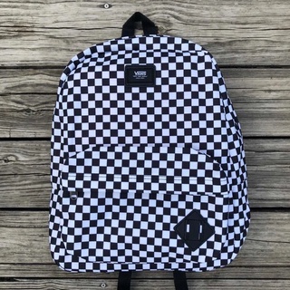 Van black and white checkerboard schoolbag men s backpack women s backpack large-capacity Japanese tide brand all-match