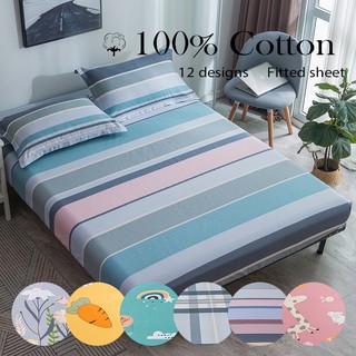 DansUnReve Cotton Fabric Bedsheets Plaid Stripes Fitted Sheet Floral Bedsheet Twin Queen King Size Bed Sheet (1)