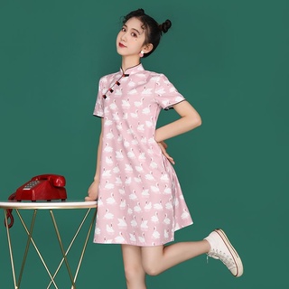 🦢 Pink Swan Cheong Sam Qipao Dress // Cute Cheongsam qi pao cny chinese new year modern skater plus size xl maternity