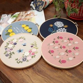 Europe DIY Ribbon Flowers Embroidery Set Frame Beginner Needlework Kits Cross