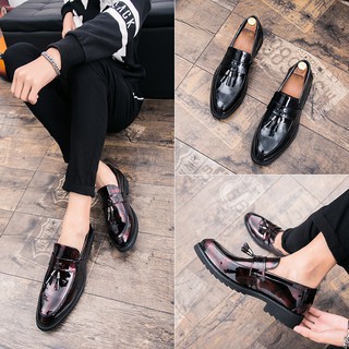 Men's Loafers Shoes Slip-on Shoes PU Leather Tassel Business Shoes Black