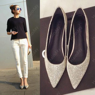 Large Size 31-46 Pointed Flat Shoes Heel Autumn Women's Silver 40 Single 41 Four Seasons Scoop 42 Trendy 43 Comfortable 45 46 Bag