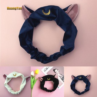 ☞HY☜Sailor Moon Cat Ears Hairband Elastic Hair Wrap Makeup Face Washing Headband