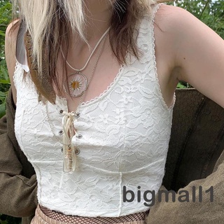 BIGMALL-Women Tank Crop Tops Bandage Tie Solid Color Lace Patchwork U-neck Sleeveless Casual Summer Daily Wear