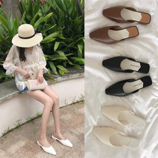 Ready stock Korea simple low heels slippers women flat shoes pointed Mules