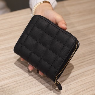 Korean mini wallet short zipper Plaid Lines purse