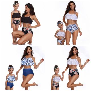 High Waist 2PCS Sets Boho Swimsuits Bikini Mother and Daughter Women Swimwear Girl Swimming Suit