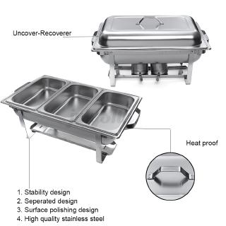 JULY 9L 3-in-1 Plates Stainless Steel Square Buffet Stove Dish Set Food Warmer Container Alcohol Stove BBQ Chafing