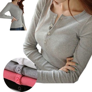 Women Button Long Sleeve Knitted Top M-3XL Women Clothing Tops