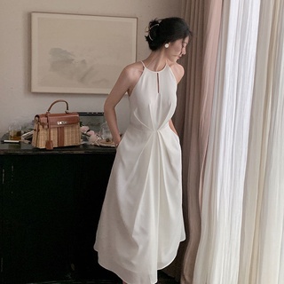 Banquet Elegant sleeveless dress French long vintage Hepburn style halterneck suspender Long dresses