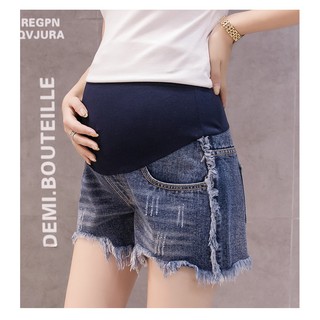 ♘♧Fashion Denim Maternity Shorts Elastic Waist Belly Short Jeans Clothes for Pregnant Women Hot Ripped Hole Pregnancy1