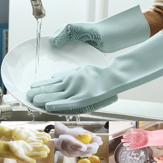 1 Pair Magic Silicone Gloves Cleaning Sponge Dishwashing Brushs Multipurpose