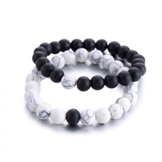 [INSTOCK] Couple Bracelet (Marble/Volcanic) Black/White valentines day beads