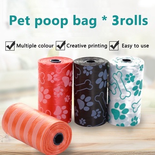 3 Rolls of Biodegradable Pet Garbage Bags Poop Picking Bags Printed Dog Poop Bags