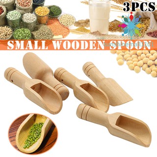 SM01 3 Pcs Wooden Small Scoop Salt Sugar Coffee Spoon Mini Kitchen Cooking Tool
