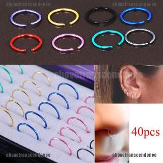 40PCS Nose Ring Septum Ring Hoop Cartilage Tragus Helix Small Piercing Jewelry