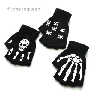 Luminous Halloween Fingerless Gloves Skeleton Pattern Gothic Unisex Gloves
