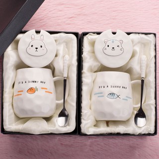 ✓ins Harajuku style creative cute mug female student Korean version cup ceramic spoon with lid home couple water cup