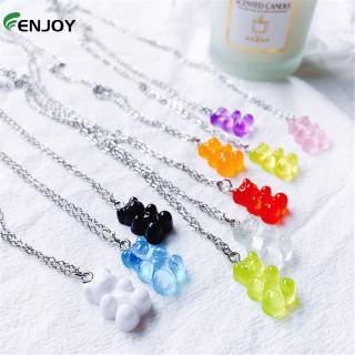 Cute Colorful Bear Gummy Necklace Clavicle Chain Pendant Ladies
