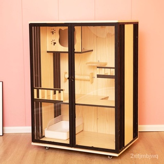 Cat Cage Villa Household Solid Wood Cat Cage Indoor Cat Cabinet Cattery Cat House Cat Villa Luxury Large Double-Layer Ca