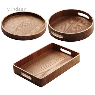 Kitchen Wooden Tray Round Lap Trays for Dinner Tea Coffee Tray, Bar Drinks Food Serving Trays with Handles