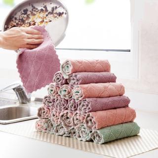 allbuy] Kitchen Double-sided Absorbent Dish Cloth Non-stick Oil Hand Towel Thickening