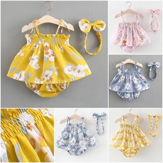 WOW😍NEW Newborn Baby Girls Clothes Sleeveless Dress+Briefs Shorts+ Headband 3 PCS Outfits Set Floral Printed Clothing Sets Summer Sunsuit 0-24M