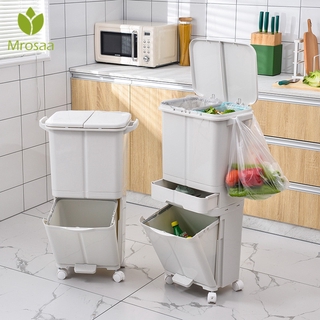 Kitchen Trash Can Recycle Bin Sorting Trash Bin Household Dry And Wet Separation Waste Bin Classification Rubbish Bin with wheel
