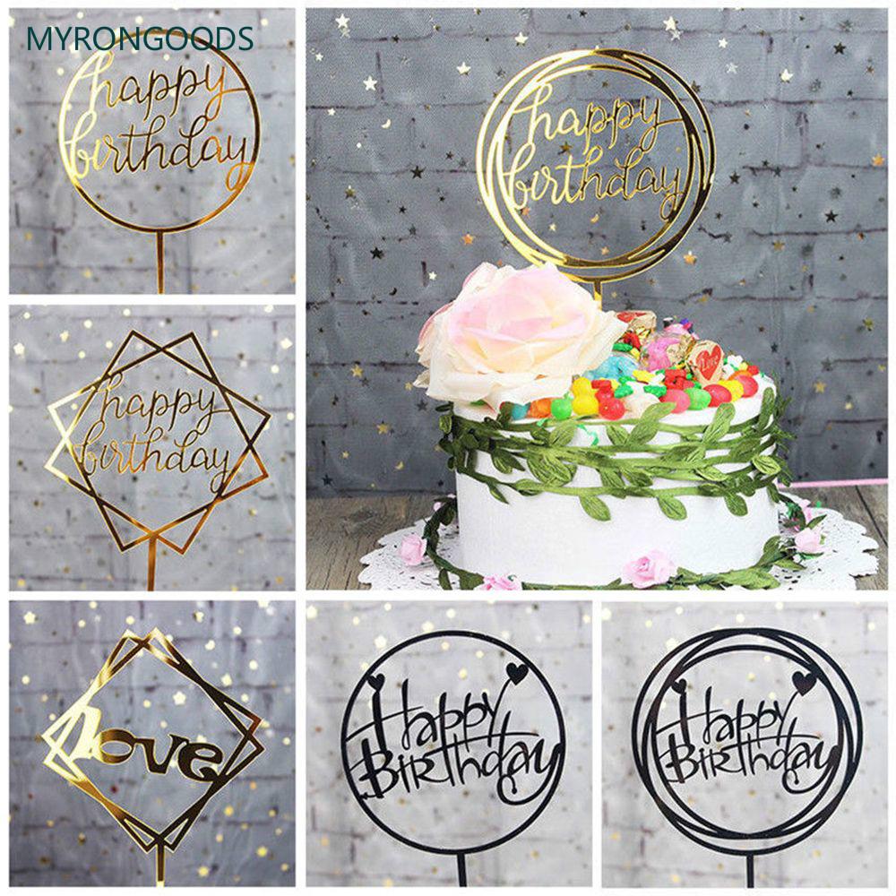 Flag Wedding Party Decal Golden Cake Topper Acrylic Card Love Happy Birthday
