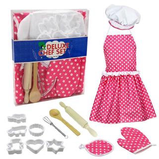 13 Pcs Kids Baking Set Cooking Apron Children Kitchen Bake Playset Accessories Chef Costume Career Role Play for 3 Ye