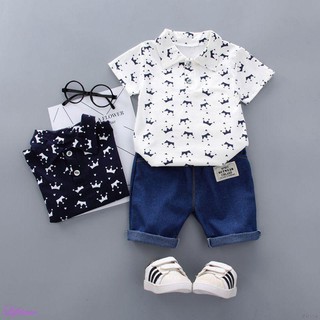 🍒 Lifetime 🏝Summer Baby Boy Floral Print Clothes Set New Short Sleeve Shirt +Shorts Jeans
