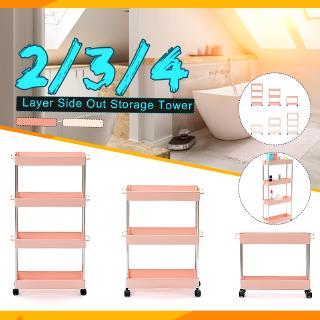 2/3/4 Layer Gap Kitchen Storage Rack Slim Slide Tower Movable Assemble Plastic Shelf