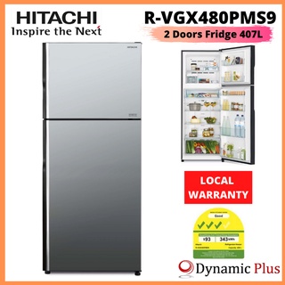 Hitachi R-VGX480PMS9 Stylish 2 Glass Doors Top Freezer Fridge 407L FREE VACUUM CONTAINER GIFT SET