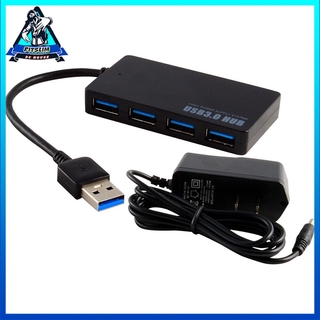 Powered 4-Port USB 3.0 Hub 5Gbps Portable Compact For PC Mac Laptop Desktop