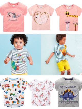 PROMOTION !!:Girls Tops Children's short sleeve T-shirt short sleeve top printed cotton girl boy's cotton T-shirt with pony pattern T-shirt dinosaur print T-shirt truck top cartoon pattern T-shirt jumping jumping-jumping